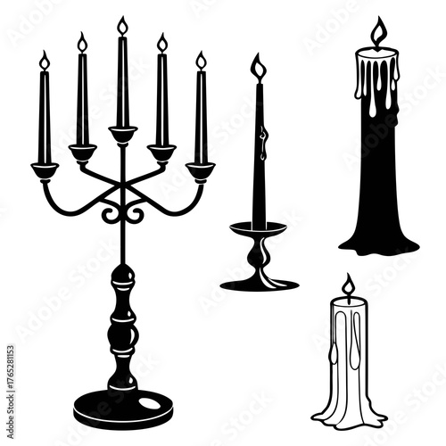 Black silhouette of candelabra and burning candles