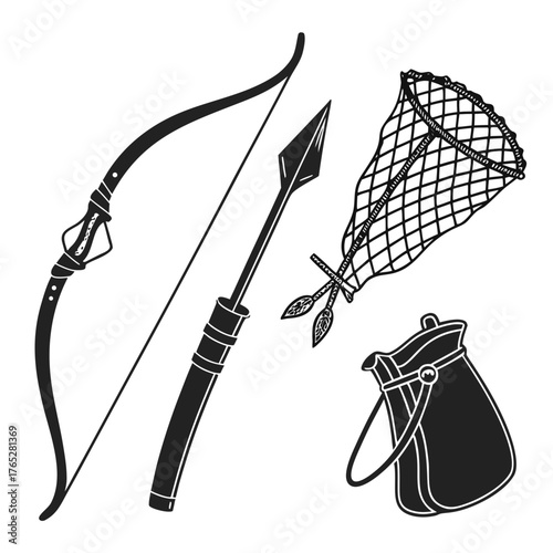 Black silhouette of hunting and fishing gear arrow