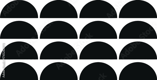 Pattern of black semicircles on white background creates a visually interesting design isolated on white background