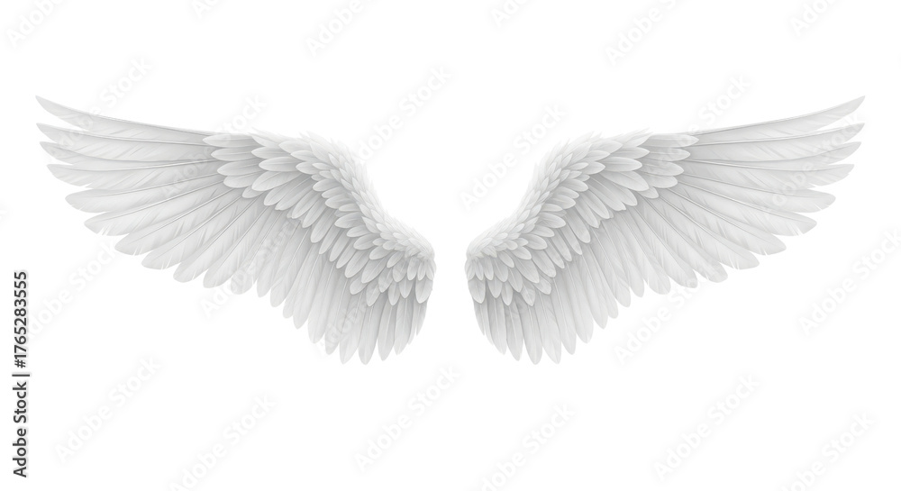 Fototapeta premium Realistic White Feathered Angel Wings Isolated
