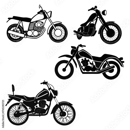 Collection of black motorcycle silhouettes on white background