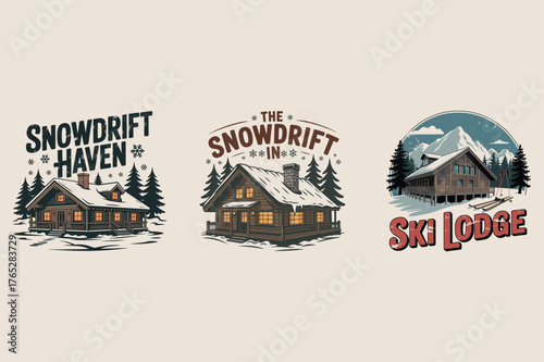 Wallpaper Mural Cozy Cabins In Snowy Landscapes With Mountains And Ski Lodge house building Torontodigital.ca