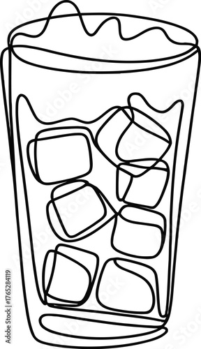 Continuous line drawing of a refreshing glass of iced coffee isolated on white background