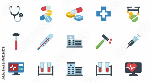 Medical Icon Set Featuring Healthcare and Treatment Concepts