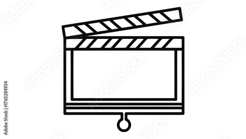 Clapperboard with screen isolated on white background, a symbol of film making, cinema, and video production in black and white