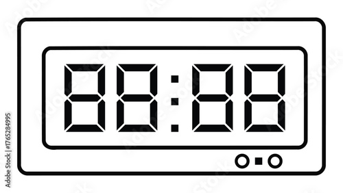Digital clock isolated on white background, displaying time with electronic numbers, a common device for telling time in black and white