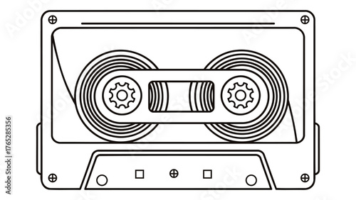 Vintage audio cassette tape icon isolated on white background for music, retro technology, and 80s nostalgia concept design element