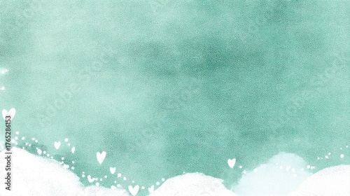 A soft, watercolor background in teal with delicate heart shapes, creating a serene and romantic atmosphere, baby and mom background