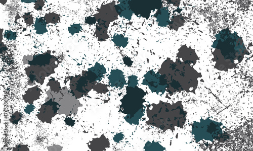 Abstract Grunge Splatter Texture with Teal and Gray Ink