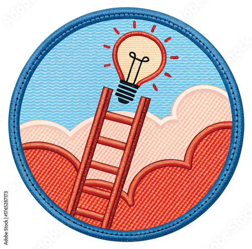 Innovative idea ascends to success, climbing ladder of opportunity towards bright inspiration and breakthrough achievements