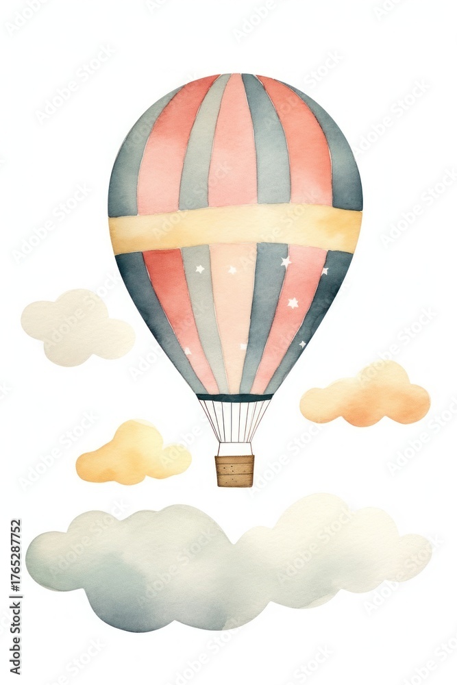 Obraz premium Cute watercolor illustration of a hot air balloon aircraft vehicle transportation.