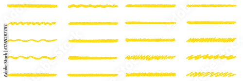 Chalk line underline brush set. Hand drawn crayon and pencil stroke with chalk texture and grunge mark for kid chalkboard design. Doodle border crayon underline in sketch style. Vector illustration 