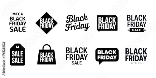 Collection of black friday sale designs featuring various typography and graphic elements for promotions and offers