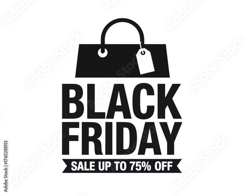 Black friday sale promotion graphic with shopping bag and discount offer for retail opportunities now open