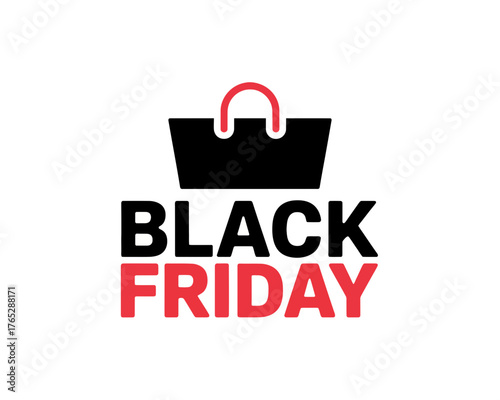 A graphic featuring a black shopping bag with red handles and the words black friday in bold letters