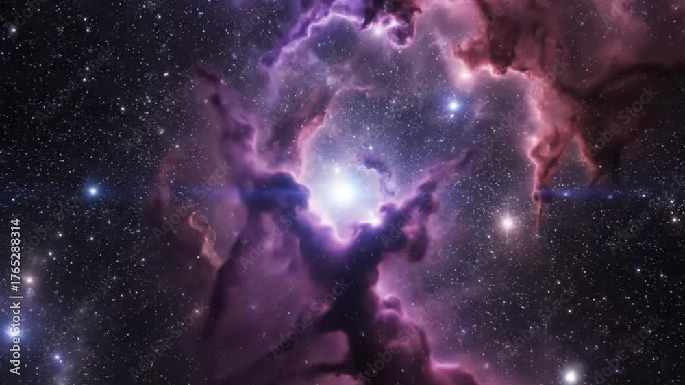 Deep space nebula with glowing purple and blue cosmic clouds revealing ...