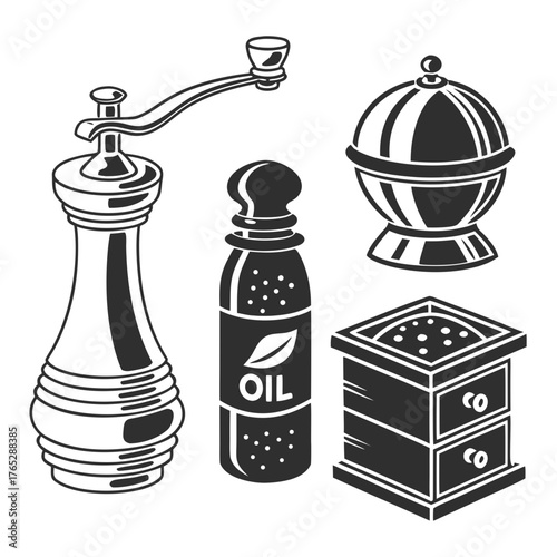 Kitchen seasoning set pepper mill oil bottle and salt cellar