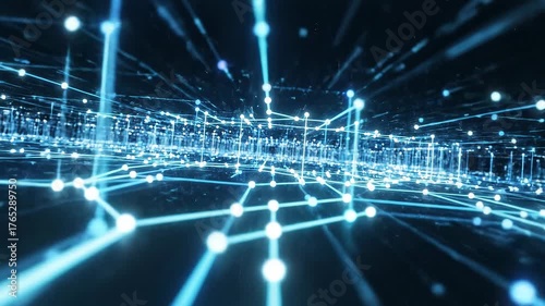 Fast Moving Digital Data Network Grid for Futuristic Technology, Global Connectivity, and AI Background