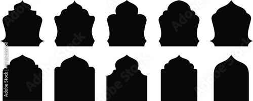 Arabic muslim architecture design elements, ramadan frames. Set of islamic shape illustration design blank islamic shape template vector. Traditional islamic window shapes in oriental style.