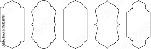 Islamic frame icon set. Ramadan frames, Border and frame with modern boho design template. Collection of oriental style Islamic windows and arches. 