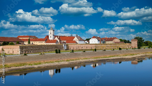Fototapeta Naklejka Na Ścianę i Meble -  Panoramic View of Osijek Across the Drava River, Croatia, Cityscape and River Landscape