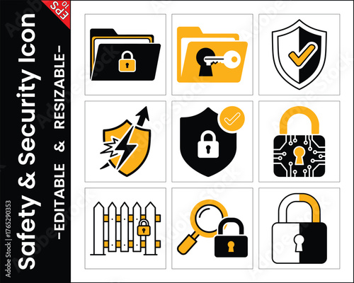 Security Icons With Padlock And Shield For Data Protection Cybersecurity Concepts