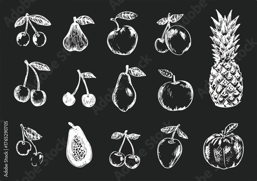 손으로 그린 스타일의 다양한 과일 벡터 일러스트레이션으로, 신선하고 자연스러운 느낌을 주어 디자인에 생기를 더합니다.