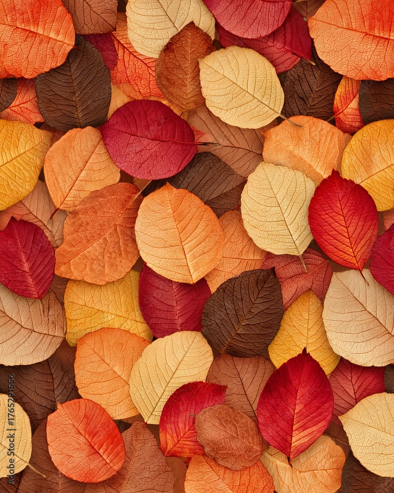 Fototapeta premium Colorful autumn leaves on a vibrant surface.
