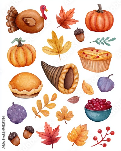 Colorful autumn harvest illustrations.