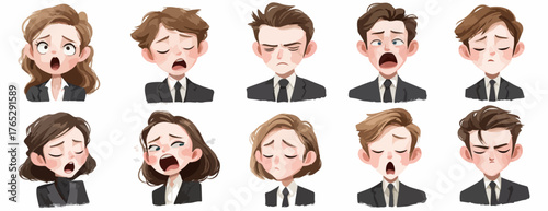 다양한 감정을 표현하는 여러 명의 캐릭터 일러스트레이션으로, 벡터 형식으로 제작되어 디자인 작업에 활용하기 좋습니다.