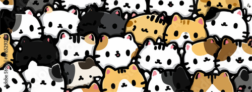 귀여운 고양이들이 가득 모여있는 사랑스러운 벡터 일러스트레이션