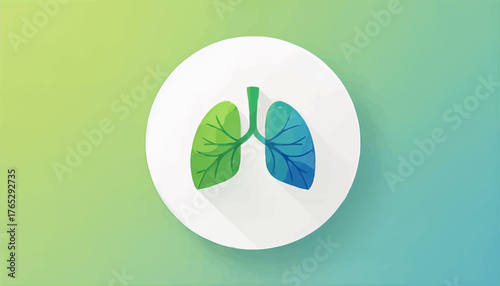 Colorful lungs icon design, minimalist medical symbol, clean white circle background