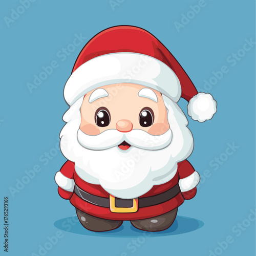 Smiling Cartoon Santa Claus on a Blue Background   , vector style simple color