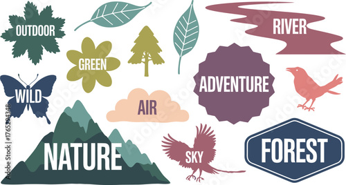 Colorful Illustration Outdoor Adventure, Nature, Wild Life, Forests, Greenery, Sky and Air