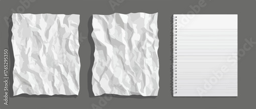 Three sheets of white paper, two crumpled and one clean, displayed on a neutral background.