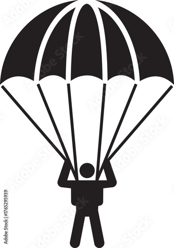 Paratrooper with parachute icon. Skydiving with parachute icon isolated on transparent background. Paratrooper with Parachute Gear hand drawing sign for web and graphic design. Vector illustration.
