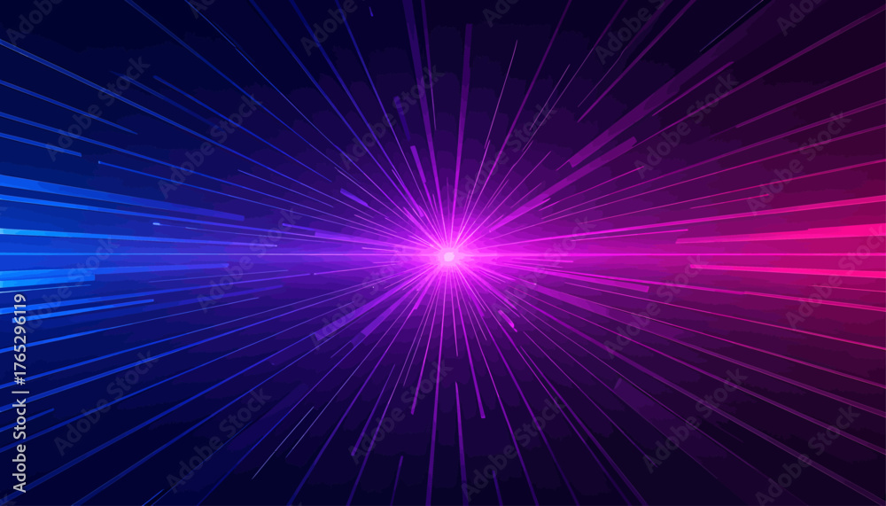 Obraz premium Radiant purple and blue light burst with streaking rays, futuristic digital background
