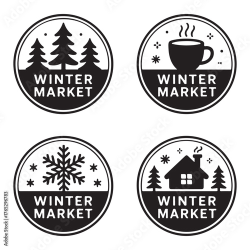 Minimal Winter Badges and Logo Set Silhouette Vector