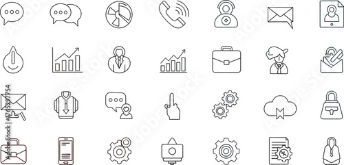 Collection of business and technology icons on a gradient background design