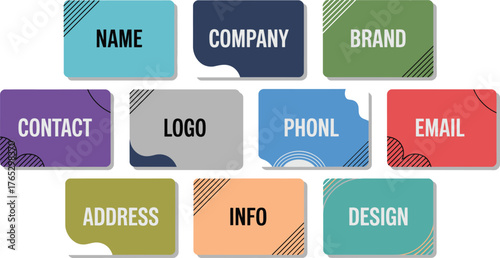 Colorful Showing Business Information Blocks, including Name, Company, Brand, and Contact Details