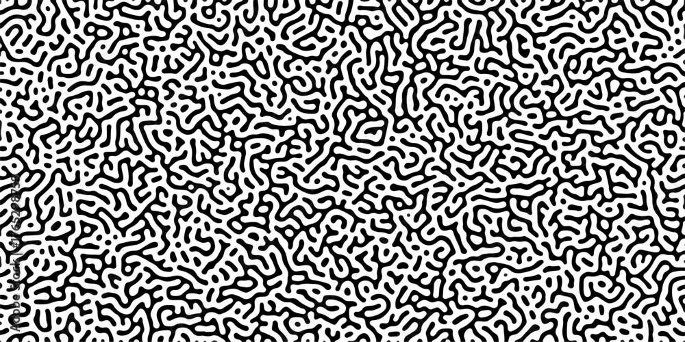 Fototapeta premium Abstract truing organic wallpaper Turing reaction diffusion monochrome seamless pattern with chaotic motion. Generative algorithm psychedelic background. Reaction-diffusion or truing pattern formation