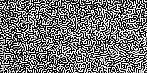 Abstract truing organic wallpaper Turing reaction diffusion monochrome seamless pattern with chaotic motion. Generative algorithm psychedelic background. Reaction-diffusion or truing pattern formation