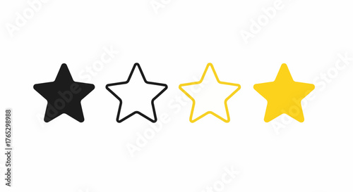 A collection of four star icons in black and yellow, showing filled and outlined styles for a rating system.