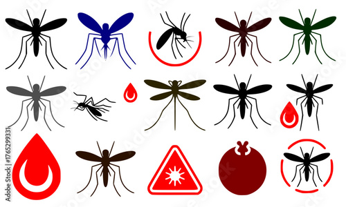 “Mosquito and Blood Disease Vector Set – Conceptual Awareness Illustrations in Black Silhouette Style”