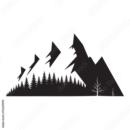 Minimal Mountain Range Silhouette with Pine Trees