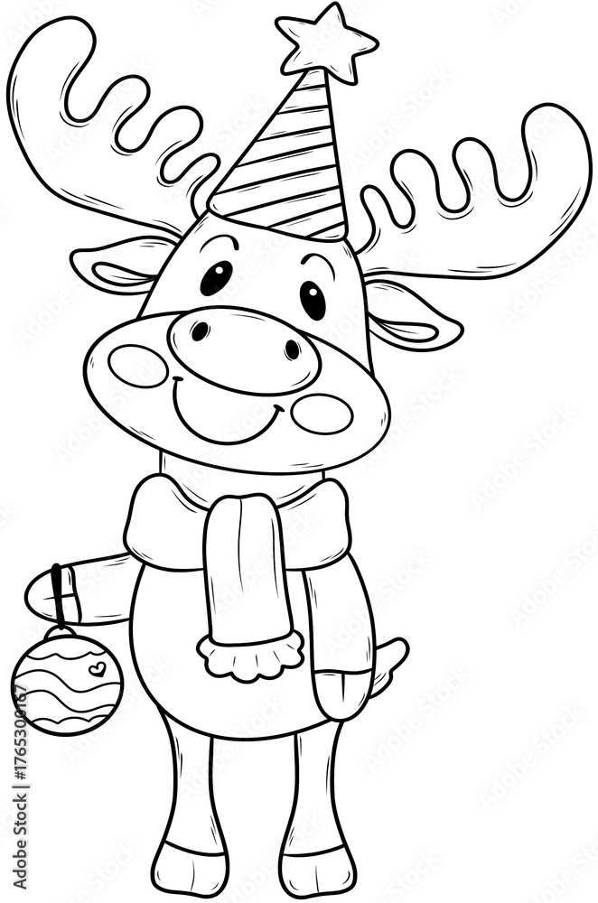 Naklejka premium Line moose christmas