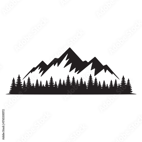 Minimal Mountain Range Silhouette with Pine Trees