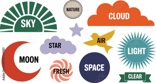 Design Elements Sky, Cloud, Moon, Nature, Bird, Star, Space, Light, Clear, and Fresh