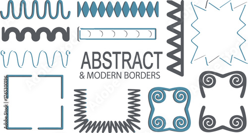 Design Elements Abstract Modern Borders in Blue and Gray, Varied Shapes and Styles