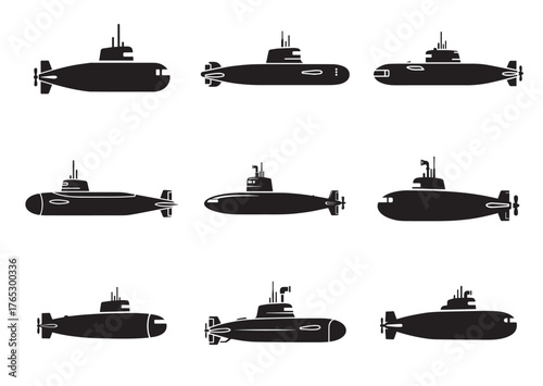 Submarine icon, Submarine silhouette vector